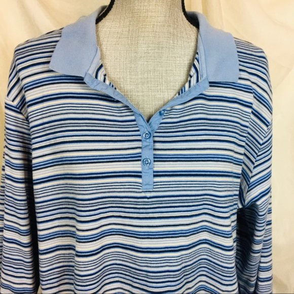 Y2K Classic Elements Plus Size 20 22 Blue Striped Shirt Top Collared Stretch - Picture 2 of 7